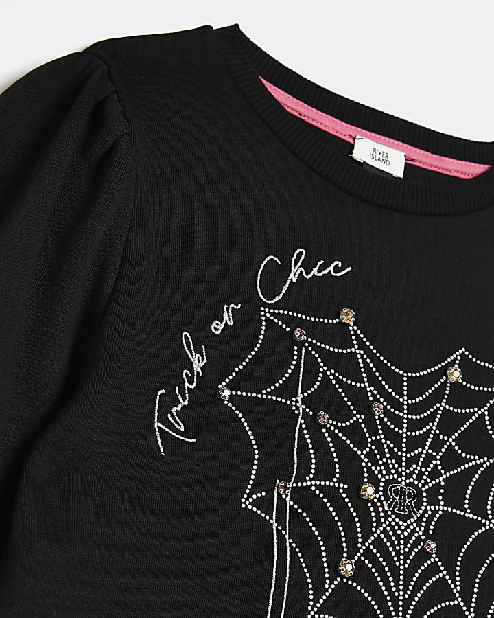 Girls Black Spider Heart Graphic Sweatshirt
