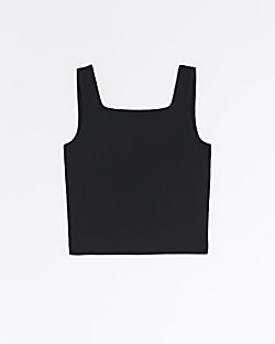Girls Black square Neck Crop vest top