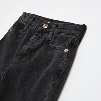 black straight leg ripped jeans