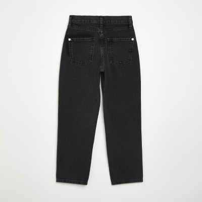 black straight leg ripped jeans
