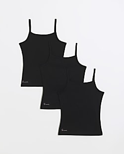 Girls black strappy vests 3 pack