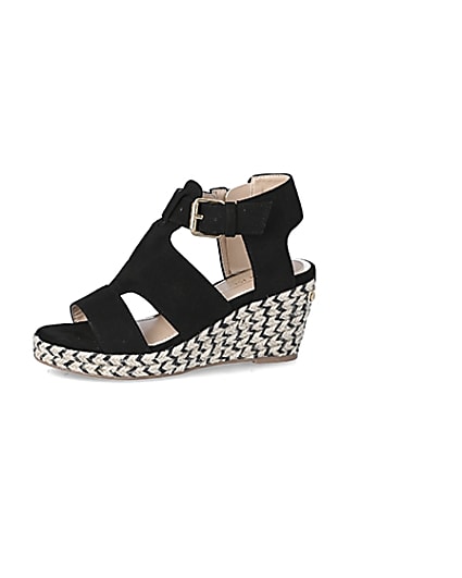 360 degree animation of product Girls black strappy wedge sandals frame-2