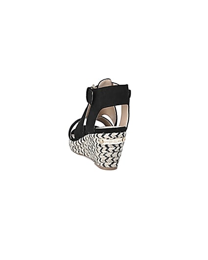 360 degree animation of product Girls black strappy wedge sandals frame-8