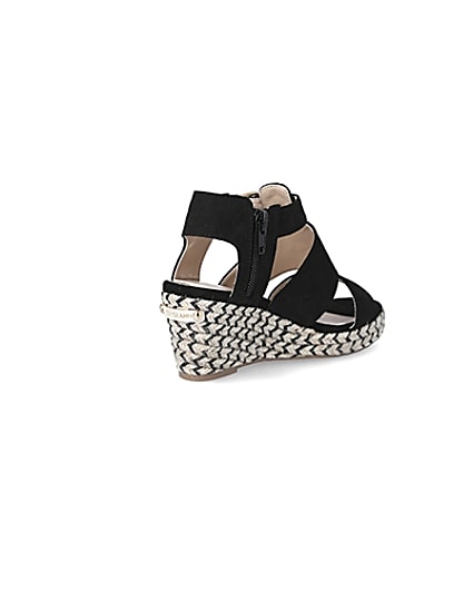 360 degree animation of product Girls black strappy wedge sandals frame-12