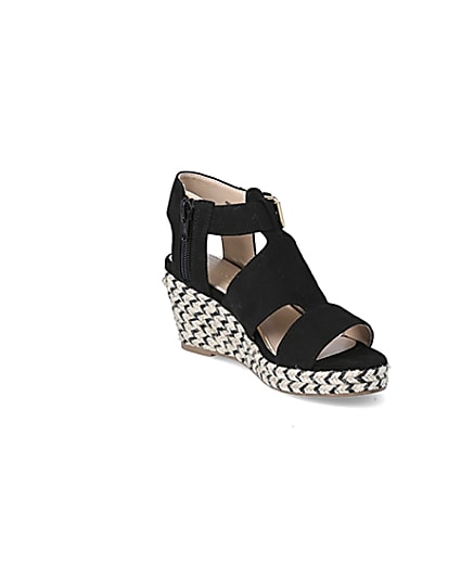 360 degree animation of product Girls black strappy wedge sandals frame-18