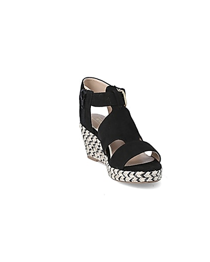 360 degree animation of product Girls black strappy wedge sandals frame-19