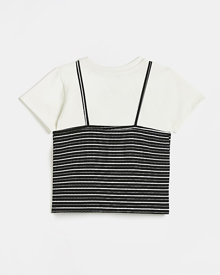 Girls Black Stripe 2 in 1 Cami and T-shirt