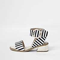 Girls black stripe flared heel sandals