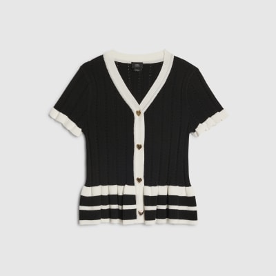 Girls Black Stripe Peplum Top