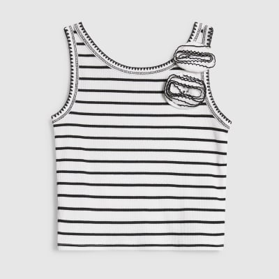 Girls Black Stripe Rosette Tank Top