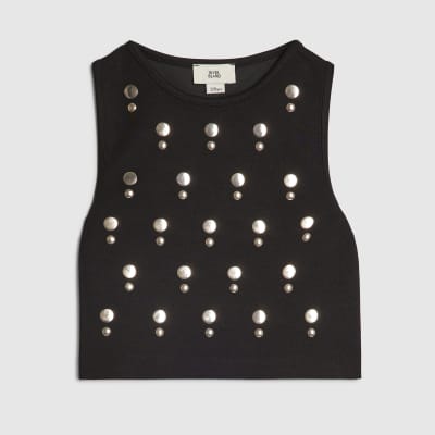 Girls Black Stud Tank Top