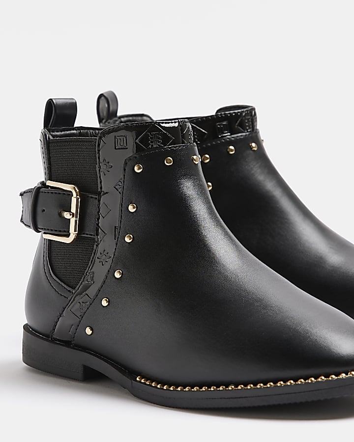 Girls black studded boots