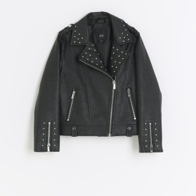 Studded faux leather clearance jacket