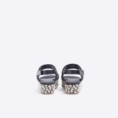 Girls black studded flatform sandals