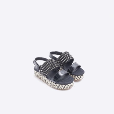 Girls black studded flatform sandals
