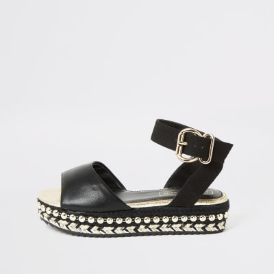 river island black flatforms