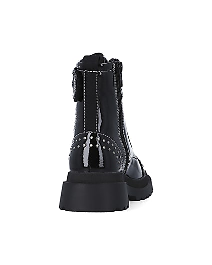 360 degree animation of product Girls Black Studded Lace Up patent Boots frame-10