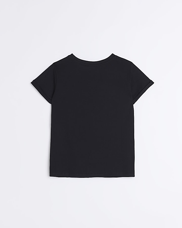 Girls Black Studded Star T-shirt