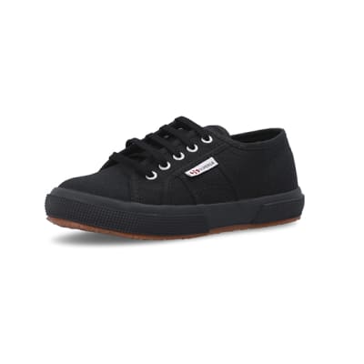 360 degree animation of product Girls black Superga lace up canvas trainers frame-1