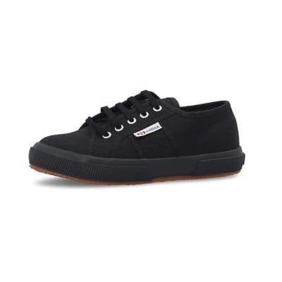 360 degree animation of product Girls black Superga lace up canvas trainers frame-2
