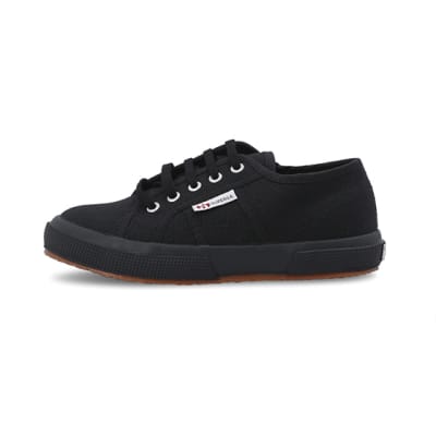360 degree animation of product Girls black Superga lace up canvas trainers frame-3