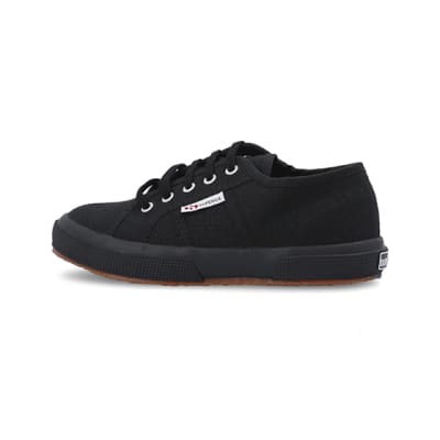 360 degree animation of product Girls black Superga lace up canvas trainers frame-4