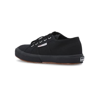 360 degree animation of product Girls black Superga lace up canvas trainers frame-5