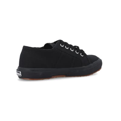 360 degree animation of product Girls black Superga lace up canvas trainers frame-13