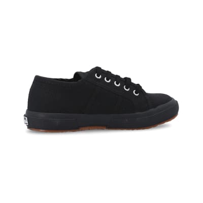 360 degree animation of product Girls black Superga lace up canvas trainers frame-14