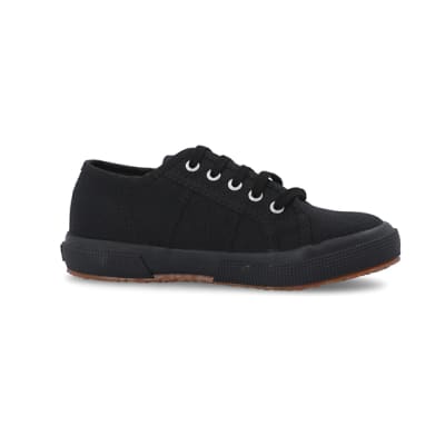 Girls black Superga lace up canvas trainers | River Island