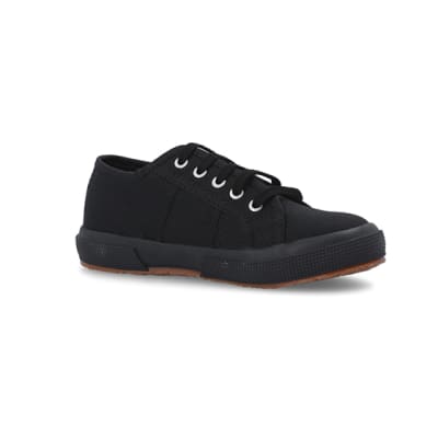 Girls black Superga lace up canvas trainers | River Island
