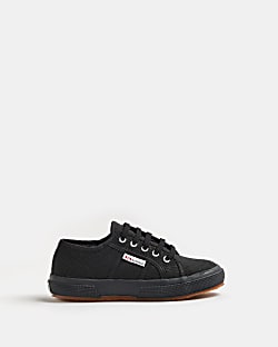 Girls black Superga lace up canvas trainers