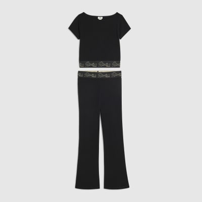 Girls Black T-Shirt And Leggings Set