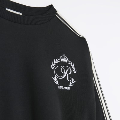 Girls Black Taped Sweatshirt and Joggers Set