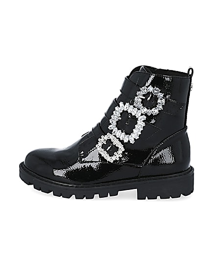 360 degree animation of product Girls black triple bling buckle ankle boots frame-3