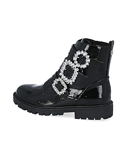 360 degree animation of product Girls black triple bling buckle ankle boots frame-4