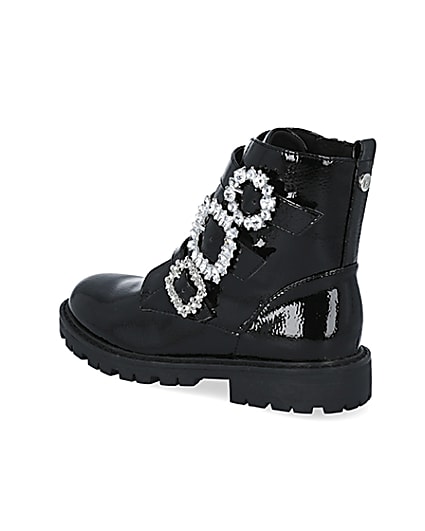 360 degree animation of product Girls black triple bling buckle ankle boots frame-5