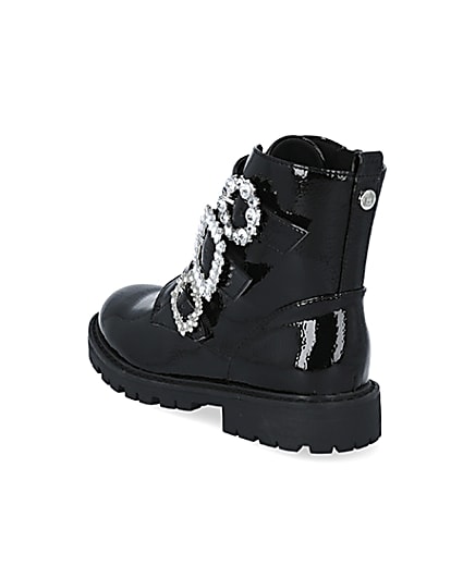 360 degree animation of product Girls black triple bling buckle ankle boots frame-6