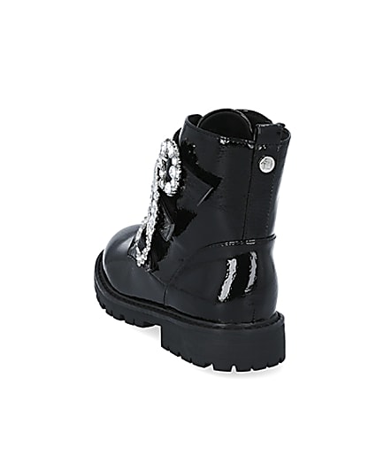 360 degree animation of product Girls black triple bling buckle ankle boots frame-7