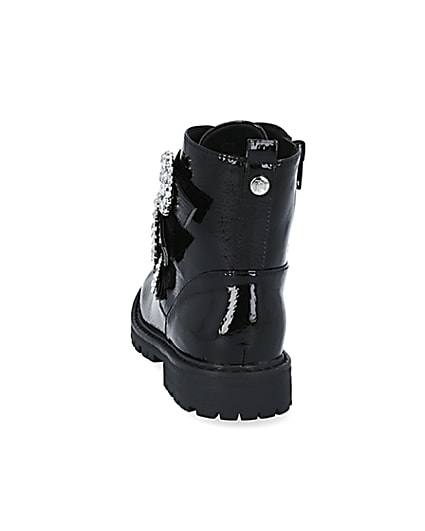 360 degree animation of product Girls black triple bling buckle ankle boots frame-8