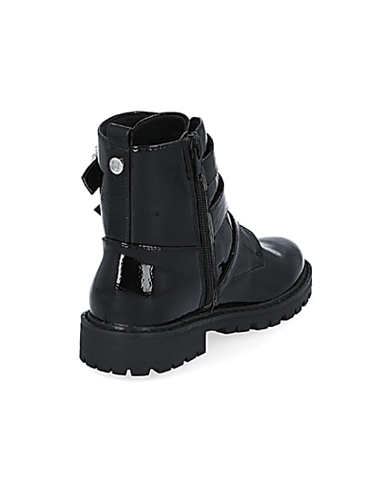 360 degree animation of product Girls black triple bling buckle ankle boots frame-11