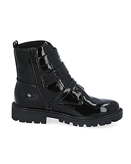 360 degree animation of product Girls black triple bling buckle ankle boots frame-15