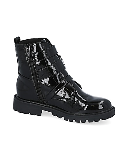 360 degree animation of product Girls black triple bling buckle ankle boots frame-16