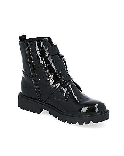 360 degree animation of product Girls black triple bling buckle ankle boots frame-17