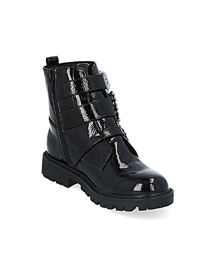 360 degree animation of product Girls black triple bling buckle ankle boots frame-18