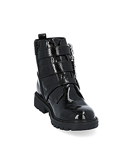 360 degree animation of product Girls black triple bling buckle ankle boots frame-19