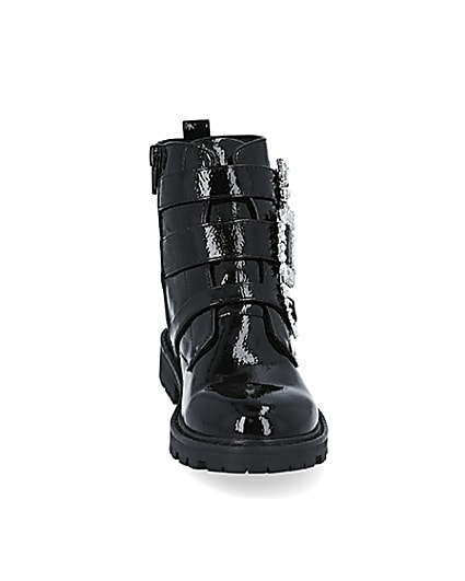 360 degree animation of product Girls black triple bling buckle ankle boots frame-20