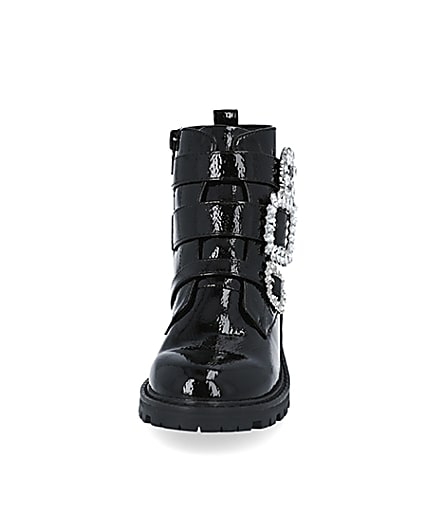 360 degree animation of product Girls black triple bling buckle ankle boots frame-21