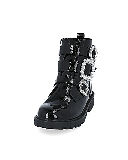 360 degree animation of product Girls black triple bling buckle ankle boots frame-22