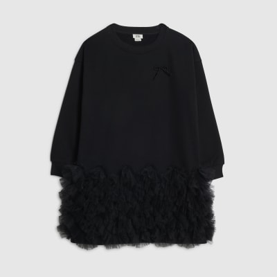 Girls Black Tulle Bow Jumper Dress